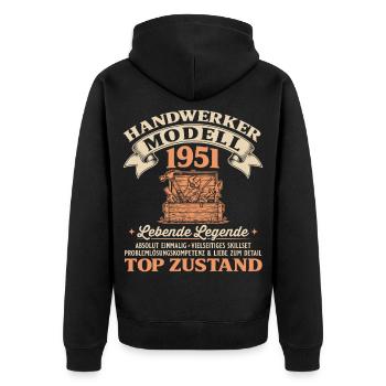 75. Geburtstag Handwerker Modell 1951 - Unisex Premium Bio Zip Hoodie - Schwarz - Hinten - Nico (187cm)