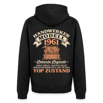 65. Geburtstag Handwerker Modell 1961 - Unisex Premium Bio Zip Hoodie - Schwarz - Hinten - Nico (187cm)