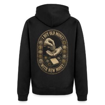 Coin Collector Numismatics Coin Collecting - Unisex Premium Organic Zip Hoodie - black - Back - Nico (187cm)