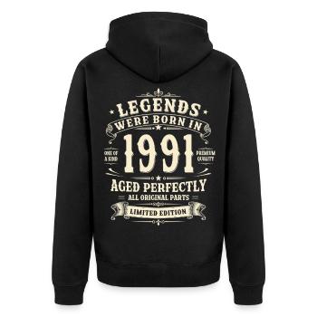35th Birthday Gift 1991 Man Vintage Retro - Unisex Premium Organic Zip Hoodie - black - Back - Nico (187cm)