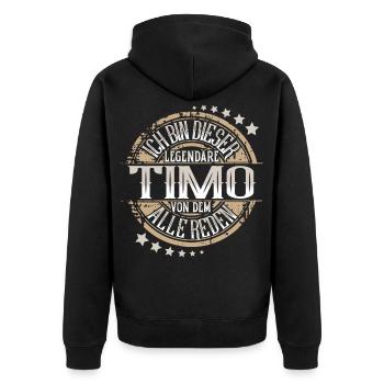 Timo - Unisex Premium Bio Zip Hoodie - Schwarz - Hinten - Nico (187cm)