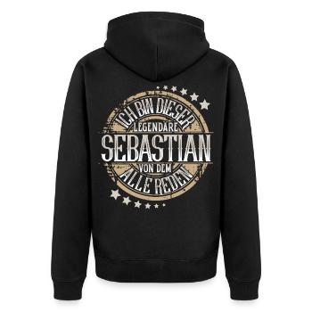 Sebastian - Unisex Premium Bio Zip Hoodie - Schwarz - Hinten - Nico (187cm)