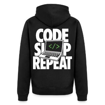 Code Sleep Repeat Programmer - Unisex Premium Organic Zip Hoodie - black - Back - Nico (187cm)