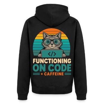 Functioning on Code and Caffeine Cat - Unisex Premium Organic Zip Hoodie - black - Back - Nico (187cm)