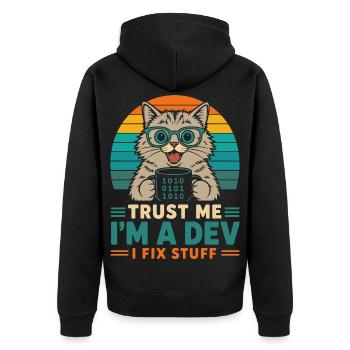 Trust Me I'm a Dev – Programmer Cat - Unisex Premium Organic Zip Hoodie - black - Back - Nico (187cm)