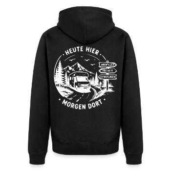 Heute Hier Morgen Dort Vanlife - Unisex Premium Bio Zip Hoodie - Schwarz - Hinten - Nico (187cm)