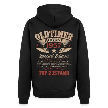 69. Geburtstag Geschenk Mann Oldtimer 1957 August - Unisex Premium Bio Zip Hoodie - Schwarz - Hinten - Nico (187cm)