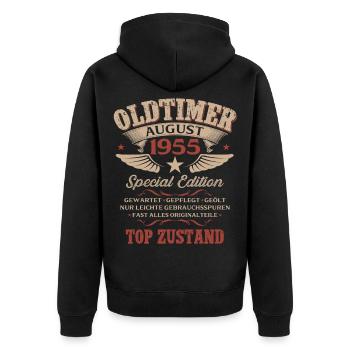 71. Geburtstag Geschenk Mann Oldtimer 1955 August - Unisex Premium Bio Zip Hoodie - Schwarz - Hinten - Nico (187cm)