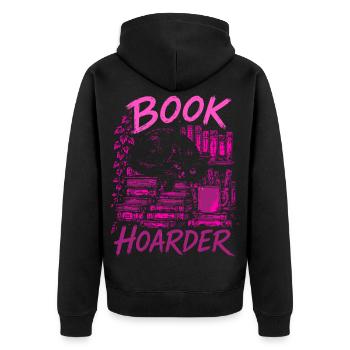 Book Hoarder Katze – Rosa Bücherliebe - Unisex Premium Bio Zip Hoodie - Schwarz - Hinten - Nico (187cm)
