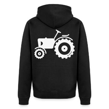 Trecker / Traktor / Schlepper / Zugmaschine (W) - Unisex Premium Bio Zip Hoodie - Schwarz - Hinten - Nico (187cm)