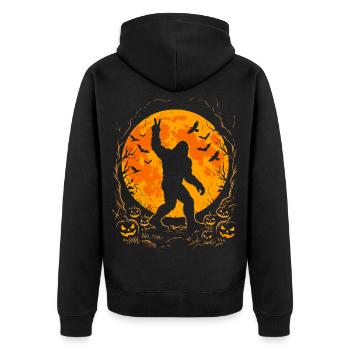 Halloween, Bigfoot, Moon, Pumpkin - Unisex Premium Organic Zip Hoodie - black - Back - Nico (187cm)