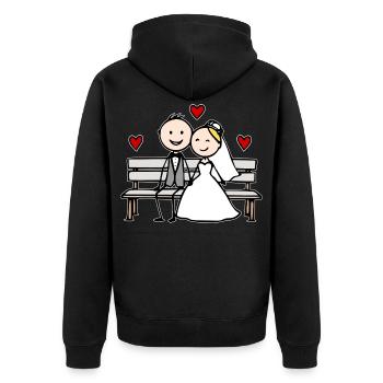 Wedding couple cartoon on the bench - Unisex Premium Organic Zip Hoodie - black - Back - Nico (187cm)