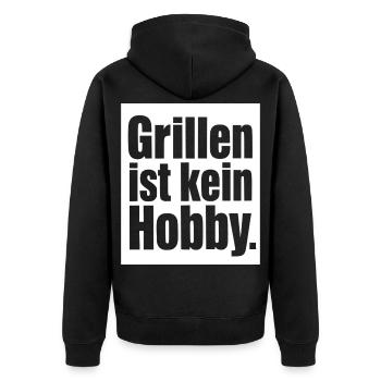 Grillen ist kein Hobby Grillmeister BBQ Shirt - Unisex Premium Bio Zip Hoodie - Schwarz - Hinten - Nico (187cm)