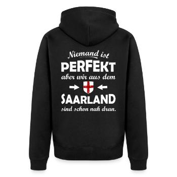 Niemand ist perfekt Saarland - Unisex Premium Bio Zip Hoodie - Schwarz - Hinten - Nico (187cm)