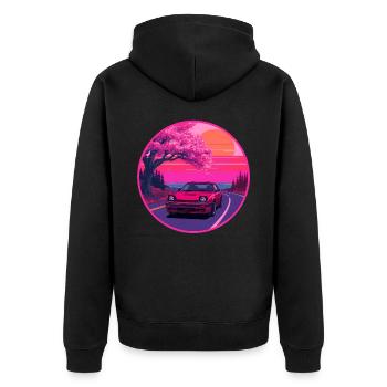 Emblème rétro des années 80 de la JDM FC Coupe Sakura Sunset - Veste à capuche bio Premium Unisexe - noir - Dos - Nico (187cm)