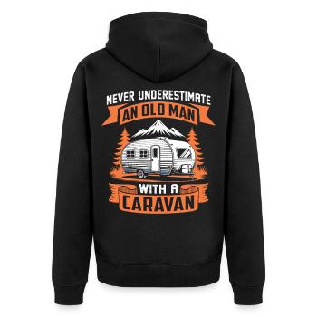 Unterschätze niemals einen alten Mann mit Wohnwagen - Unisex Premium Bio Zip Hoodie - Schwarz - Hinten - Nico (187cm)
