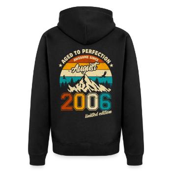 August 2006 | Aged to perfection | Geburtstag - Unisex Premium Bio Zip Hoodie - Schwarz - Hinten - Nico (187cm)