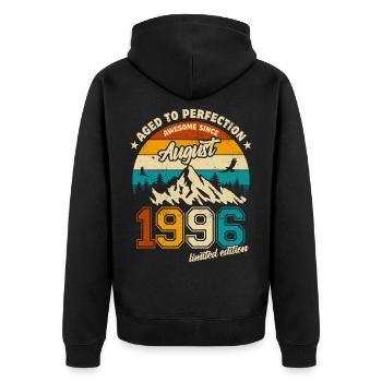 August 1996 | Aged to perfection | Birthday - Unisex Premium Organic Zip Hoodie - black - Back - Nico (187cm)