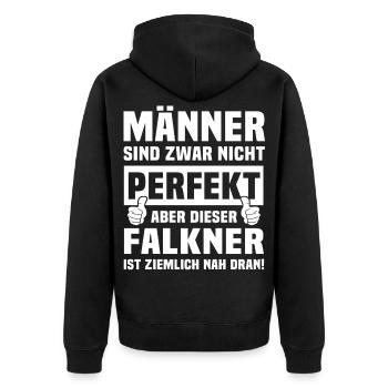 Falkner - Unisex Premium Bio Zip Hoodie - Schwarz - Hinten - Nico (187cm)
