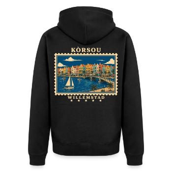 Curaçao Willemstad Vintage Reisemarke - Unisex Premium Bio Zip Hoodie - Schwarz - Hinten - Nico (187cm)
