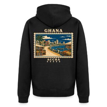 Ghana Accra Vintage Travel Brand - Unisex Premium Organic Zip Hoodie - black - Back - Nico (187cm)