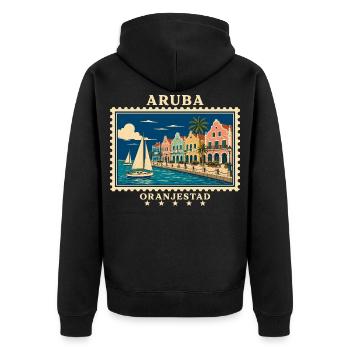Aruba Oranjestad Vintage Reisemarke - Unisex Premium Bio Zip Hoodie - Schwarz - Hinten - Nico (187cm)