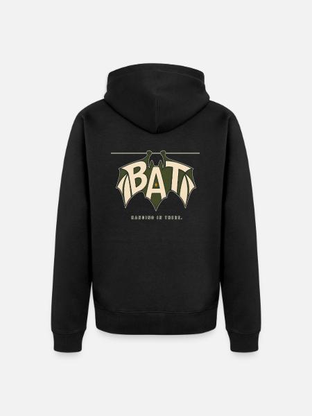 BAT – Hängende Fledermaus und Wortspiel - Unisex Premium Bio Zip Hoodie - Schwarz