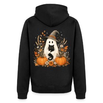 Halloween, Fantôme, Chat Noir - Veste à capuche bio Premium Unisexe - noir - Dos - Nico (187cm)