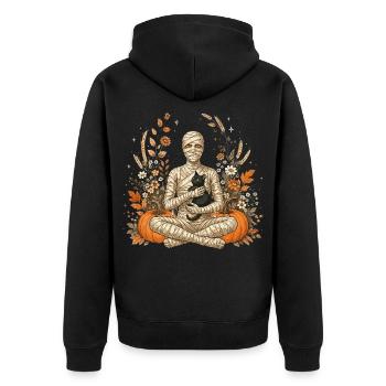 Halloween, Mummy, Black Cat - Unisex Premium Organic Zip Hoodie - black - Back - Nico (187cm)