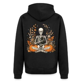 Halloween, Skelett, Schwarze Katze - Unisex Premium Bio Zip Hoodie - Schwarz - Hinten - Nico (187cm)