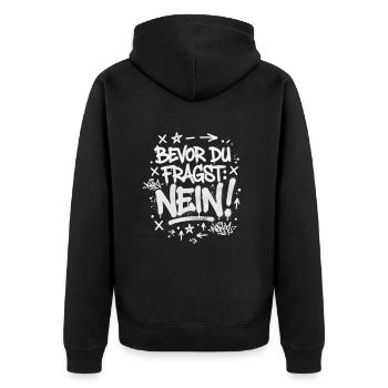 IT Statement Bevor du fragst: Nein! - Unisex Premium Bio Zip Hoodie - Schwarz - Hinten - Nico (187cm)
