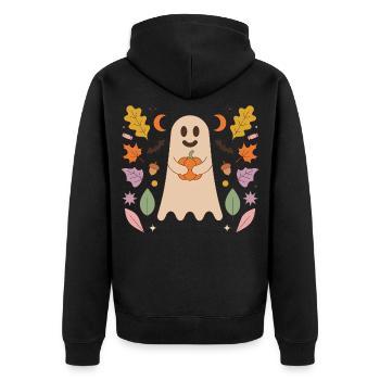 Pumpkin Hug Ghost - Unisex Premium Bio Zip Hoodie - Schwarz - Hinten - Nico (187cm)