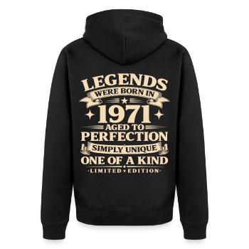 Né en 1971 Simplement unique - Veste à capuche bio Premium Unisexe - noir - Dos - Nico (187cm)