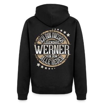 Werner - Unisex Premium Bio Zip Hoodie - Schwarz - Hinten - Nico (187cm)