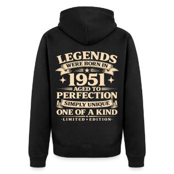 Born in 1951 Simply unique - Unisex Premium Organic Zip Hoodie - black - Back - Nico (187cm)