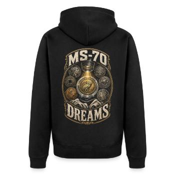Coin Collector Numismatic Coin Collectible MS-70 Dreams - Unisex Premium Organic Zip Hoodie - black - Back - Nico (187cm)