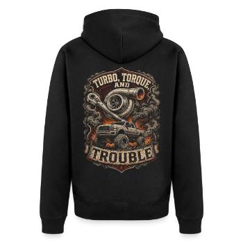 Couple turbo du charbon roulant et problèmes - Veste à capuche bio Premium Unisexe - noir - Dos - Nico (187cm)
