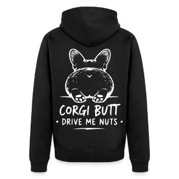 Corgi Butt Treibt Mich Wahnsinnig - Unisex Premium Bio Zip Hoodie - Schwarz - Hinten - Nico (187cm)