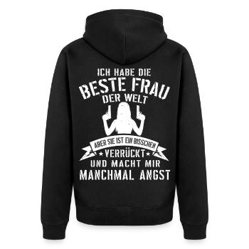 Super lustiges Geschenk für Ehemann mit verrückter - Unisex Premium Bio Zip Hoodie - Schwarz - Hinten - Nico (187cm)