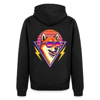80er Shiba Inu Retro Kawaii Doge - Unisex Premium Bio Zip Hoodie - Schwarz - Hinten - Nico (187cm)