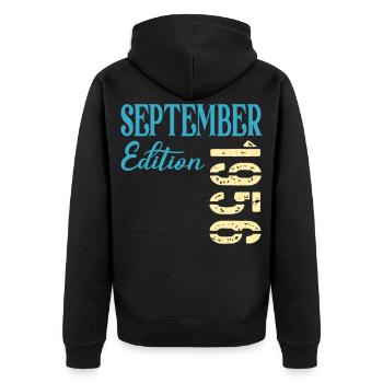 September 1956 - 70. Geburtstag - Unisex Premium Bio Zip Hoodie - Schwarz - Hinten - Nico (187cm)