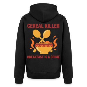 Frühstück Lustiger Müsli-Killer Frühstück ist ein Verbrechen - Unisex Premium Bio Zip Hoodie - Schwarz - Hinten - Nico (187cm)