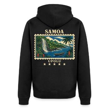 Marque de voyage vintage Samoa Upolu - Veste à capuche bio Premium Unisexe - noir - Dos - Nico (187cm)