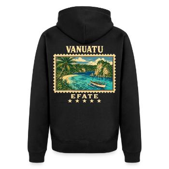 Marque de voyage vintage Vanuatu Efate - Veste à capuche bio Premium Unisexe - noir - Dos - Nico (187cm)