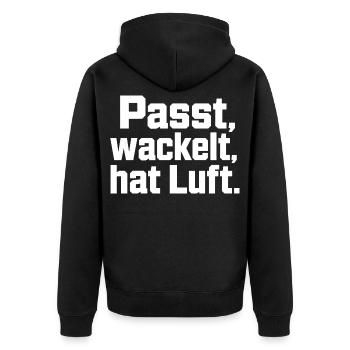 Passt wackelt hat Luft Spruch Handwerker Humor - Unisex Premium Bio Zip Hoodie - Schwarz - Hinten - Nico (187cm)