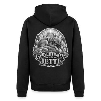 Gerechtigkeit für Jette Hundemotiv - Unisex Premium Bio Zip Hoodie - Schwarz - Hinten - Nico (187cm)