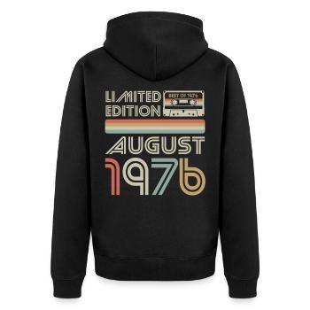 Kassette | Best of August 1976 | Limited Edition - Unisex Premium Bio Zip Hoodie - Schwarz - Hinten - Nico (187cm)