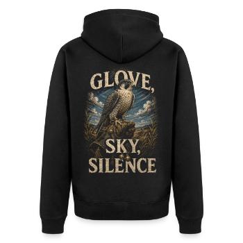 Falknerei Falkner Glove Sky Silence - Unisex Premium Bio Zip Hoodie - Schwarz - Hinten - Nico (187cm)