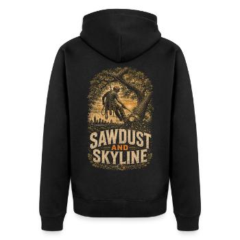 Baumpfleger Baumpflege Sawdust And Skyline - Unisex Premium Bio Zip Hoodie - Schwarz - Hinten - Nico (187cm)
