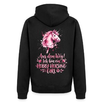 Hobby Horsing Girl Pferd Rosa - Unisex Premium Bio Zip Hoodie - Schwarz - Hinten - Nico (187cm)